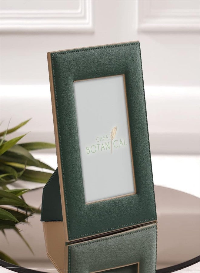 CASA BOTANICAL Dual Tone Hand Crafted Faux Leather Photo Frame Tabletop Decor for Home and Office| Perfect Birthday or Anniversary Gift Size: 8×10 Inches (Inner Size 4×6.5 Inches) Stylish Decorative Picture Frame Green - Image 2